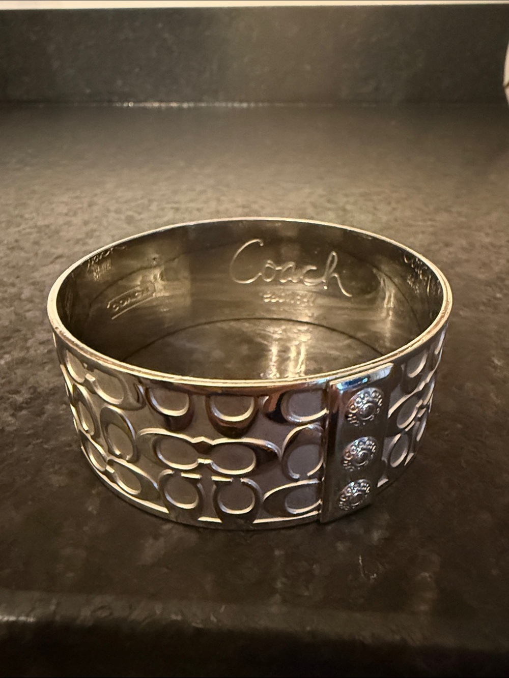 Coach Polished Silver Signature Logo Cuff
